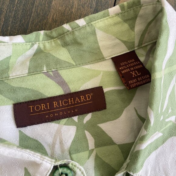 Tori Richard Green White Tropical Hawaiian Lightweight Silk Summer Shirt XL (I8) - Picture 9 of 10